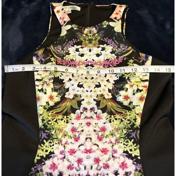 Women's Maggy London Sleeveless Bodycon Dress Floral w/Black Lining Size 4 - Picture 10 of 11